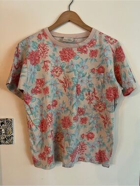 Vintage Tarazzia Floral Pocket Tee in Coral & Aqua